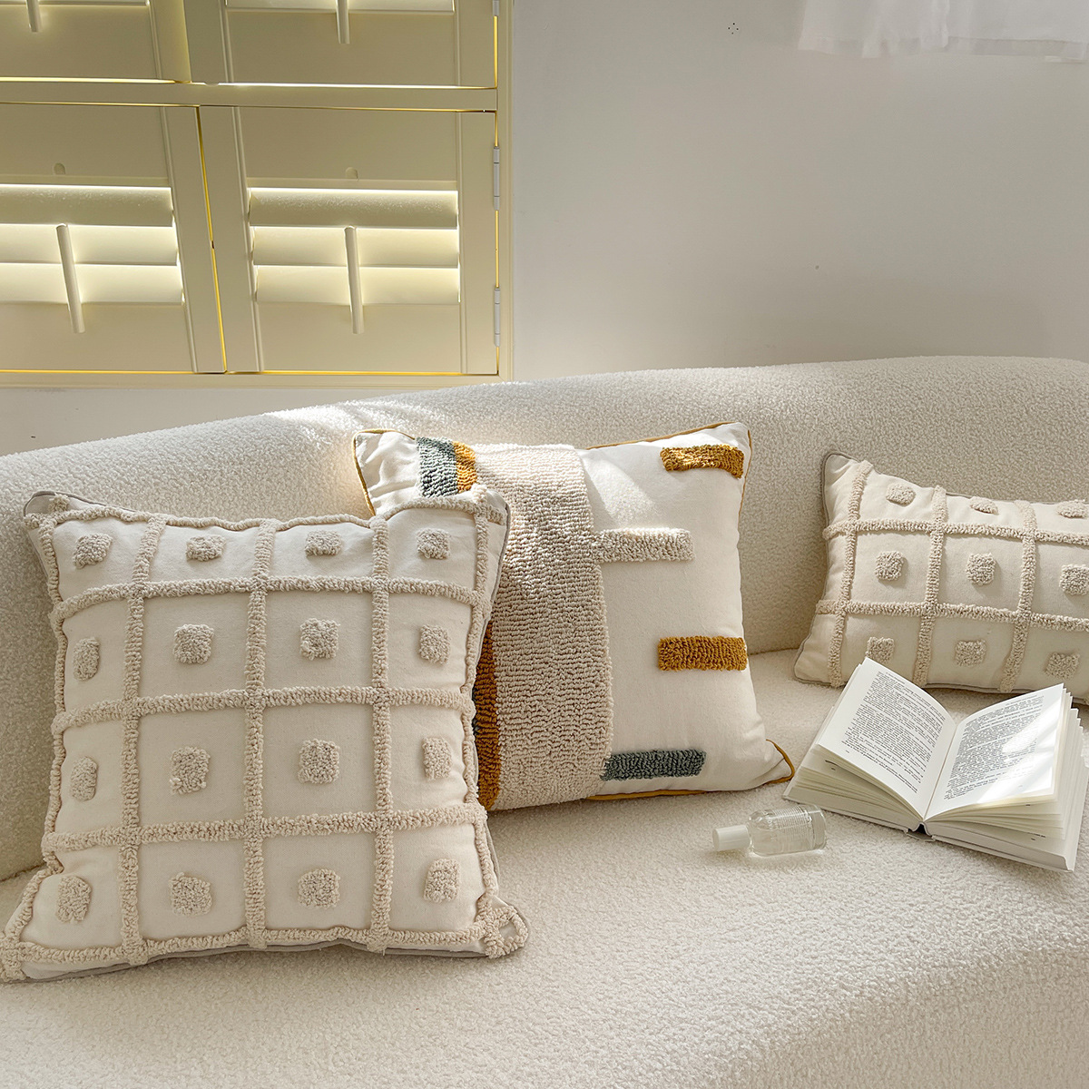 Kissenbezug aus Baumwoll-Canvas im nordischen Stil mit geometrischen Streifen und Stickereien, für Heimdekoration, Modellzimmer, Sofakissenbezug_voghion.com