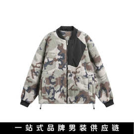 悟俗男装2025秋季新款美式复古拼接迷彩羊羔毛宽松棒球夹克外套男