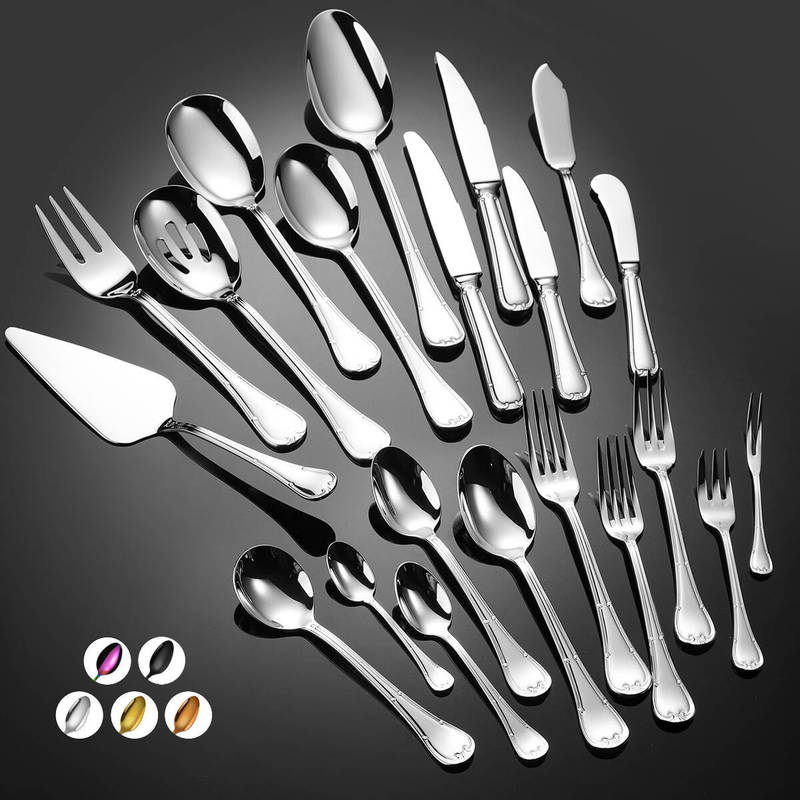アマゾン304高級ホテルの西洋食器ステーキナイフフォークスプーン5点セット金メッキステンレス食器|undefined