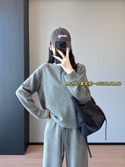 时尚感~绵羊毛立领半拉链卫衣高腰直筒阔腿羊毛长裤女秋冬G092001