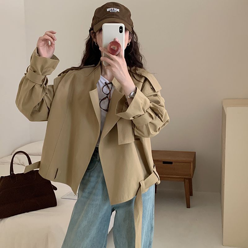 2025休闲百搭新款女小个子短款风衣韩系春秋感洋气宽松短外套|undefined