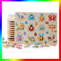 木釘手抓板兒童木製字母數字動物交通認知拼圖蘑菇釘玩具地攤貨源