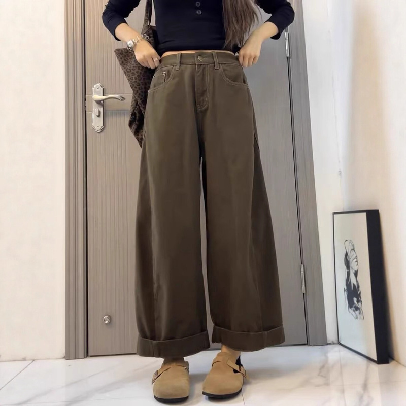 Plus Size Retro Jeans for Women 2025 Autumn and Winter Fat mm Pear-Shaped Figure Loose High Waist Slim Straight Wide Leg Pants Plus Size Retro Jeans for Women 2025 Autumn and Winter Fat mm Pear-Shaped Figure Loose High Waist Slim Straight Wide Leg Pants