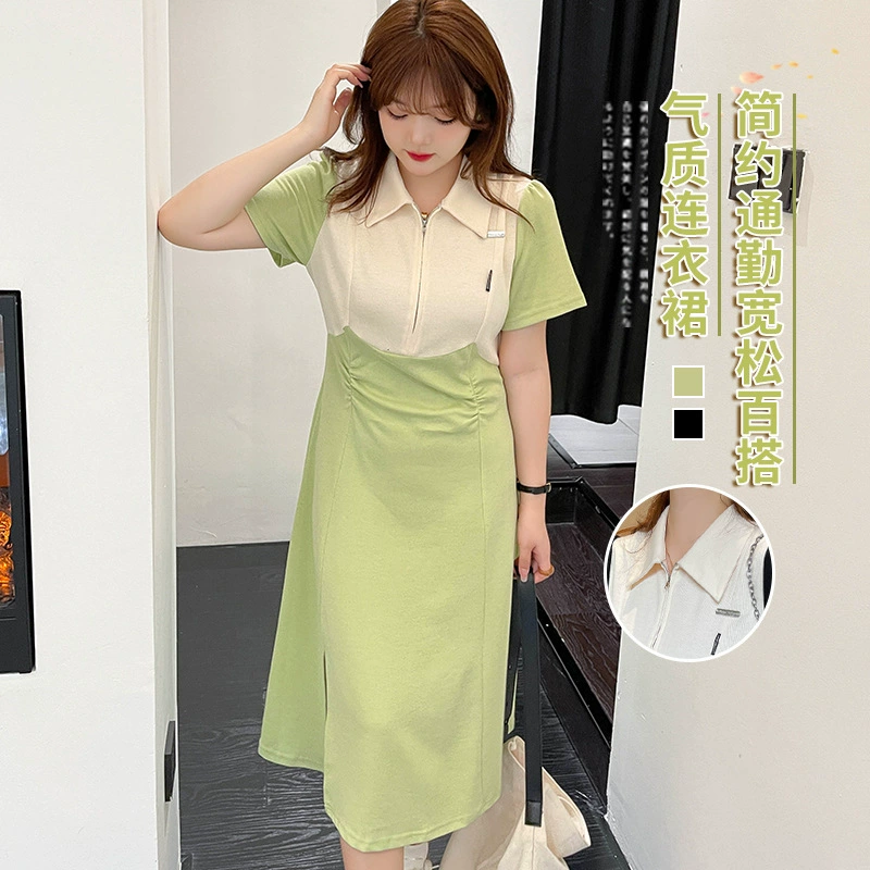 Лето Новый Большой размер женщин 200кг жира мм дизайн шить Тонкий поло платье 240304