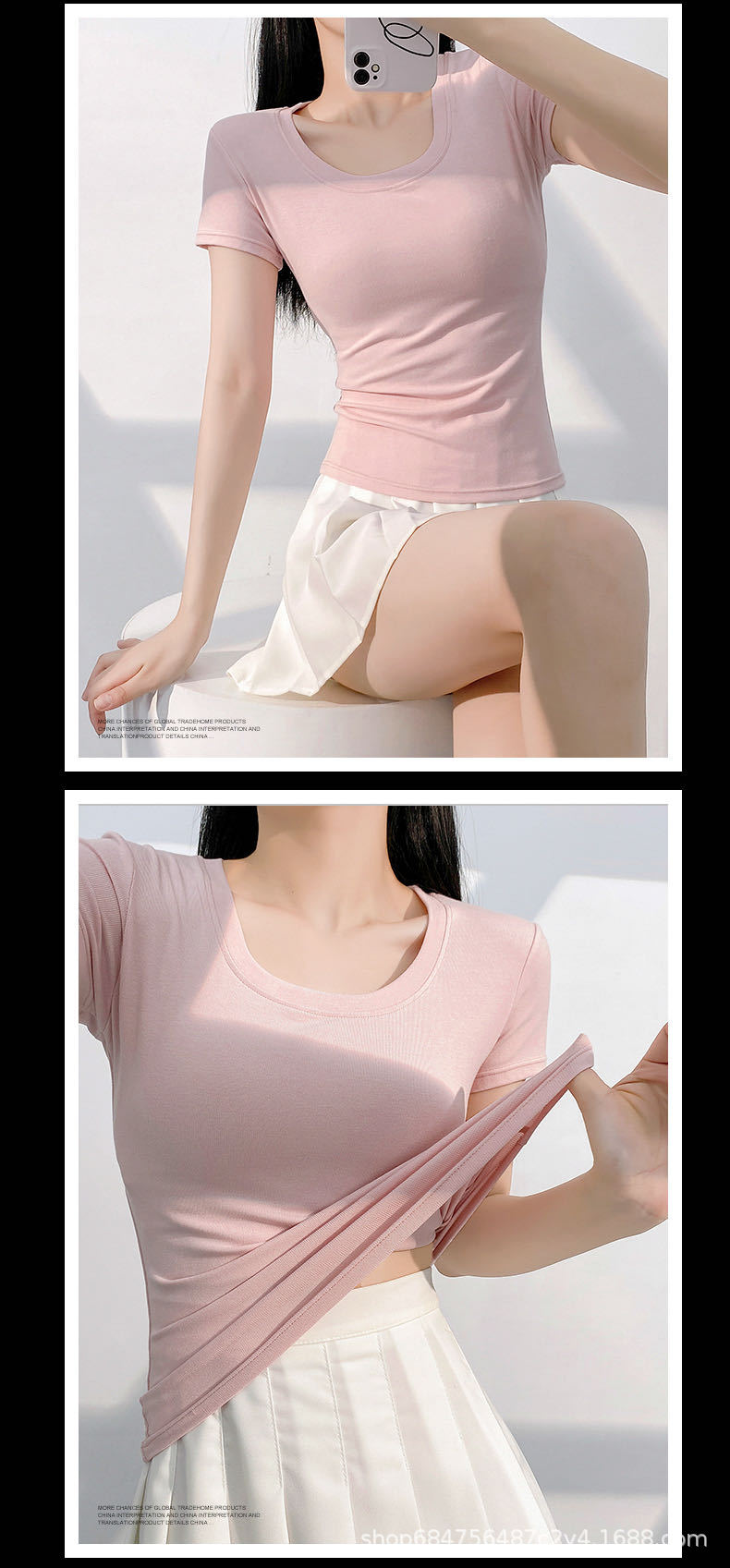 American slim-fit short-sleeved T-shirt for women, 2025 summer new style, waist-cinching round-neck T-shirt, sweet and spicy short top as the base pic 11