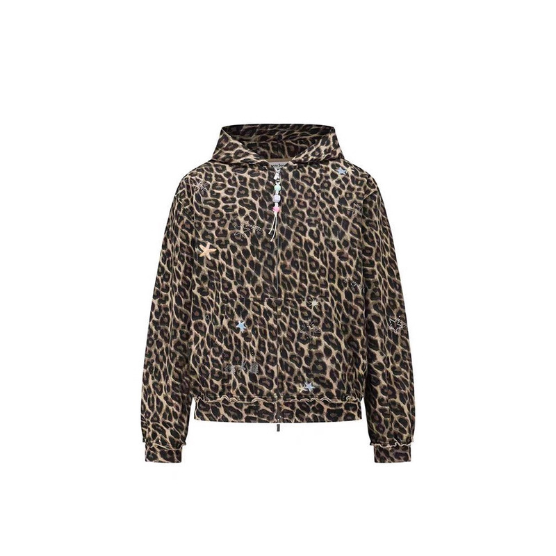 Yb Launches 25 New Autumn and Winter Styles of Hai Lu Wang Yiheng's Same Style Ocean Print Hot Diamond Leopard Print Hooded Cardigan Jacket Sweatshirt