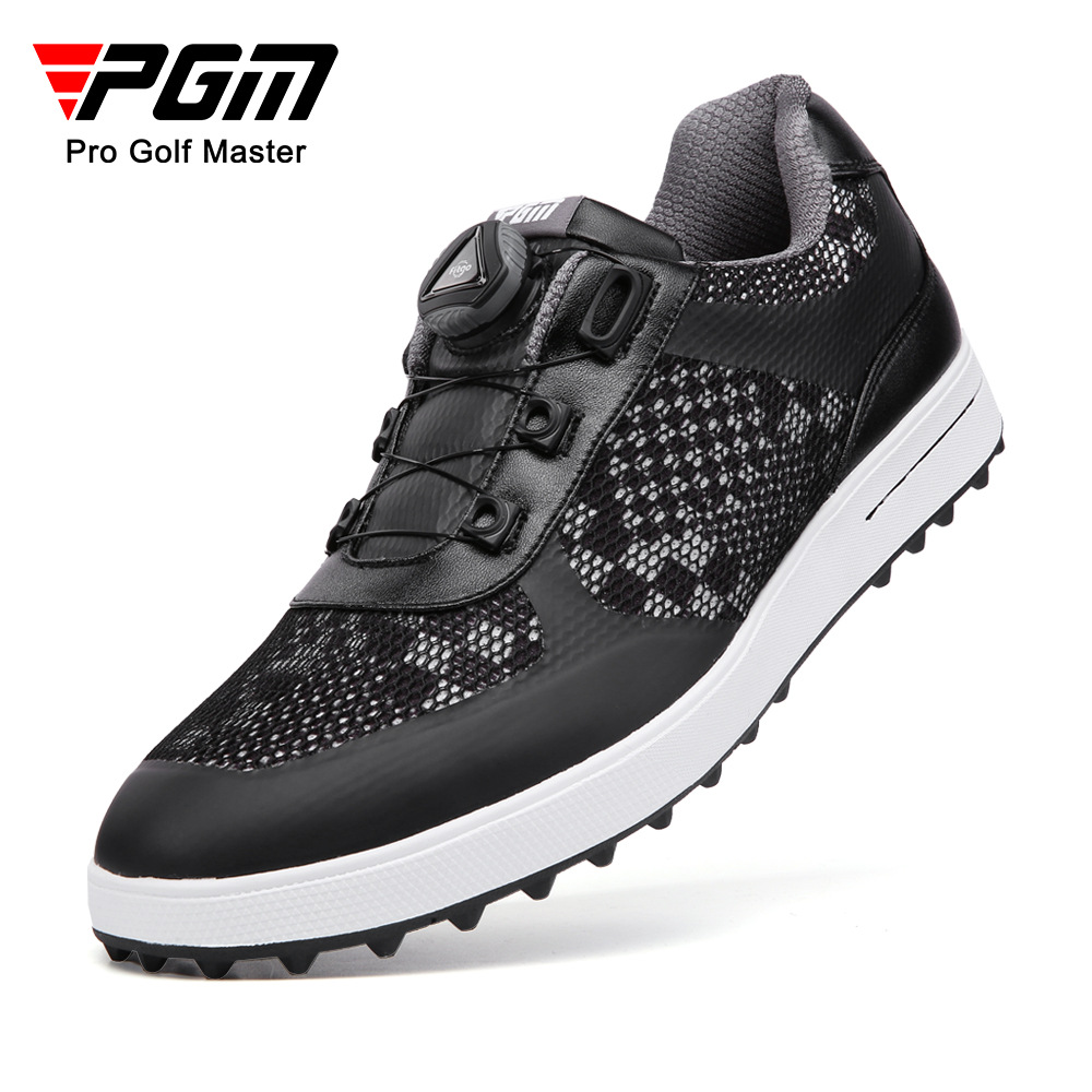 Giày golf nam PGM lưới thoáng khí dây xoay đinh cao su chống trượt — XZ224-Đen