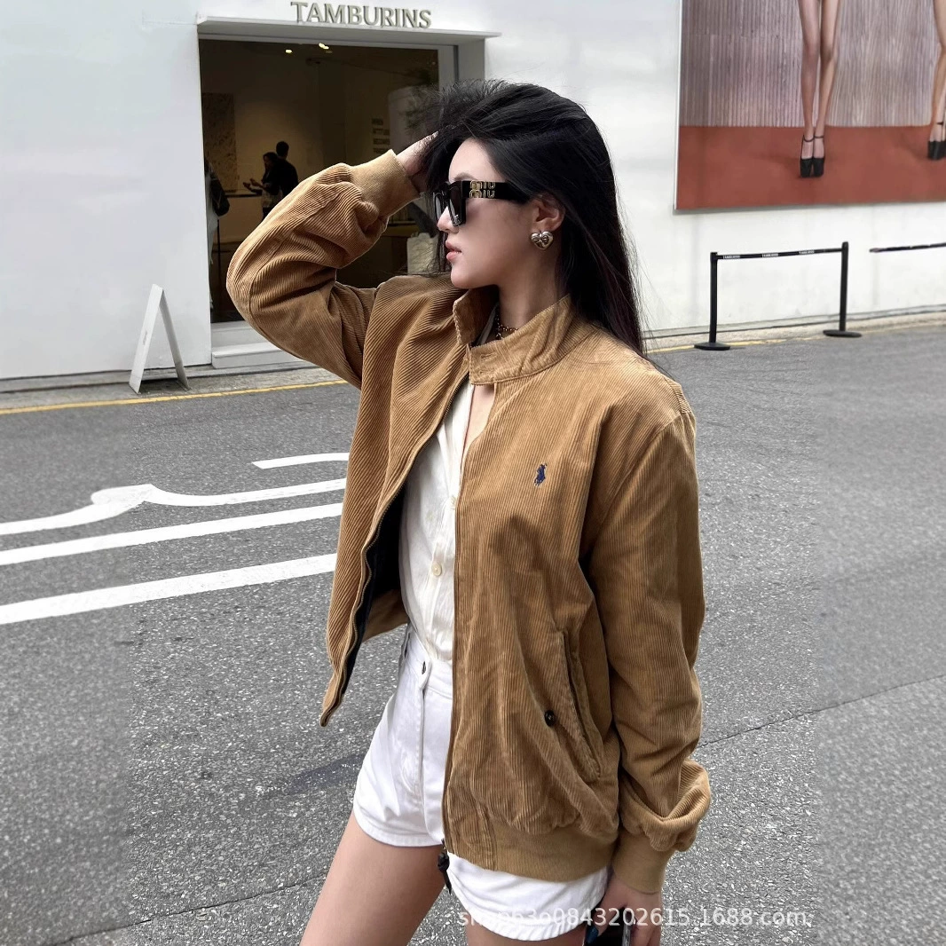 Quality spring pony, corduroy jacket, with embroidery, for beloved