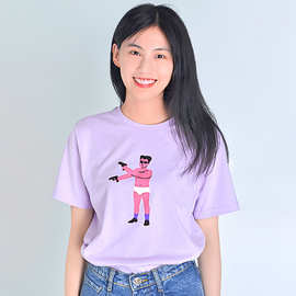 YIZI STORE-Nobody印花T恤-白色/灰蓝色/浅绿色/浅紫色