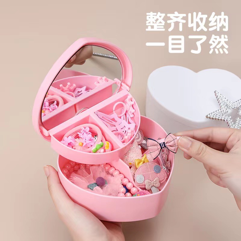 Rosa chica corazón caja de almacenamiento joyería de escritorio caja de joyería estudiante dormitorio amor caja de almacenamiento de doble capa caja de almacenamiento image 5