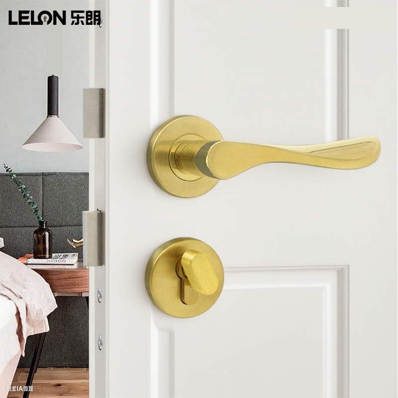 Cerradura de puerta de madera interior de lujo ligero dormitorio silencioso cerradura de puerta dividida perilla de puerta dorada cerradura de puerta doméstica universal