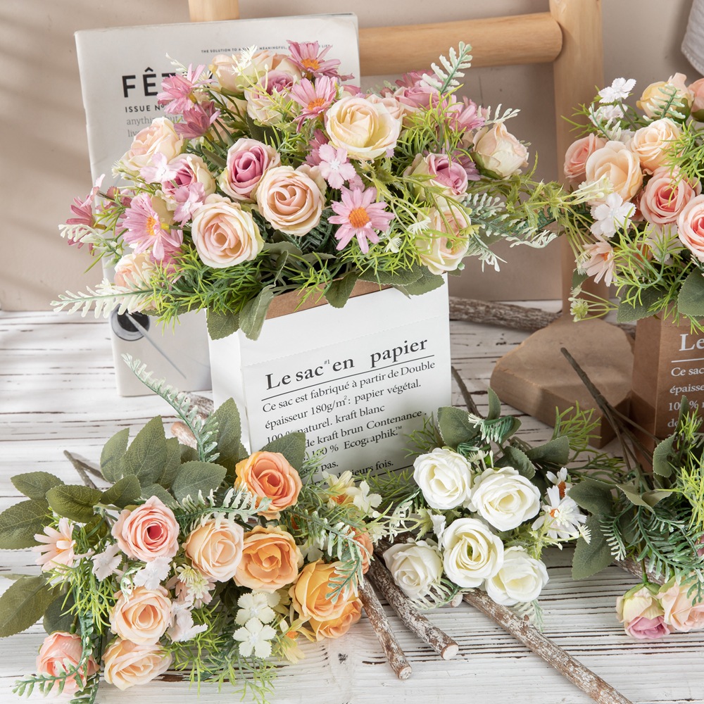 廠家玫瑰雛菊束INS風仿真花家居裝飾跨境婚慶批發假花MW66794