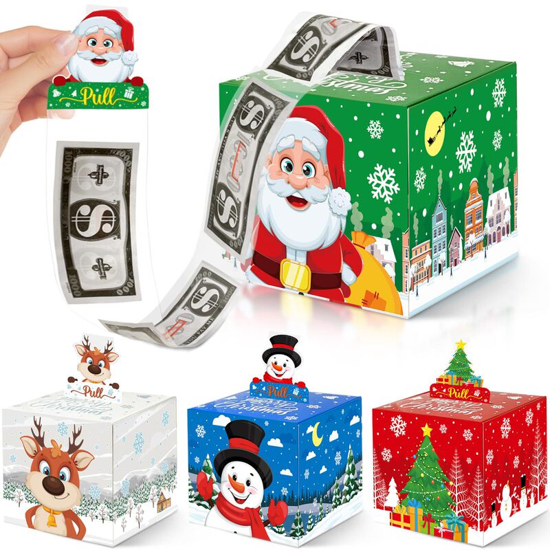 Christmas Money Box Cash Gift Pull-Out Money Clip Cash Gift for Kids and Adults DIY Fun Holiday Money Gift Box
