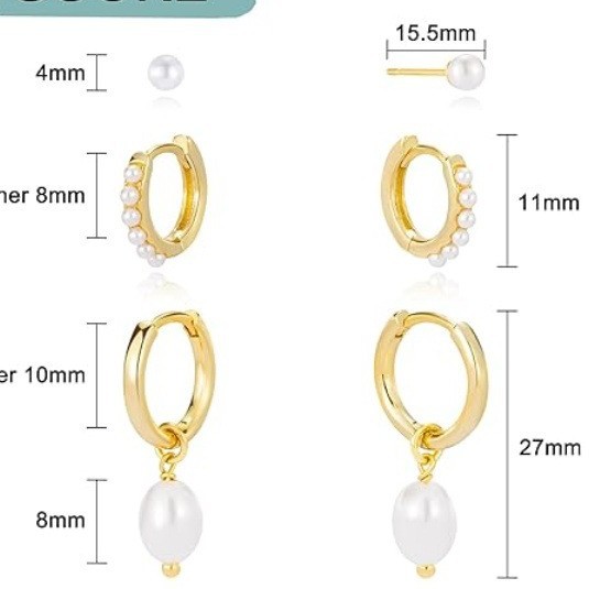 Set di orecchini di lusso da donna in ottone placcato oro vero con perle finte, stile senza piercing._voghion.com