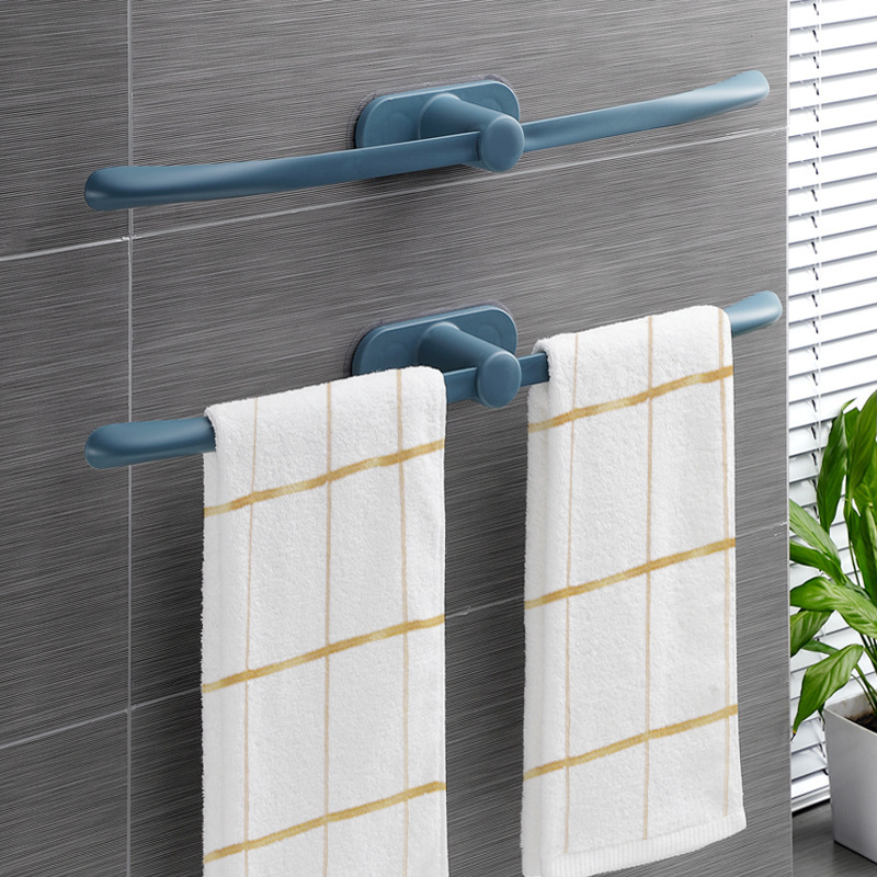 Bathroom Towel Rack Storage Shelf, No-Drill Plastic Single Rod Towel Hanger with Suction Cup, Waterproof and Mildew-Proof
