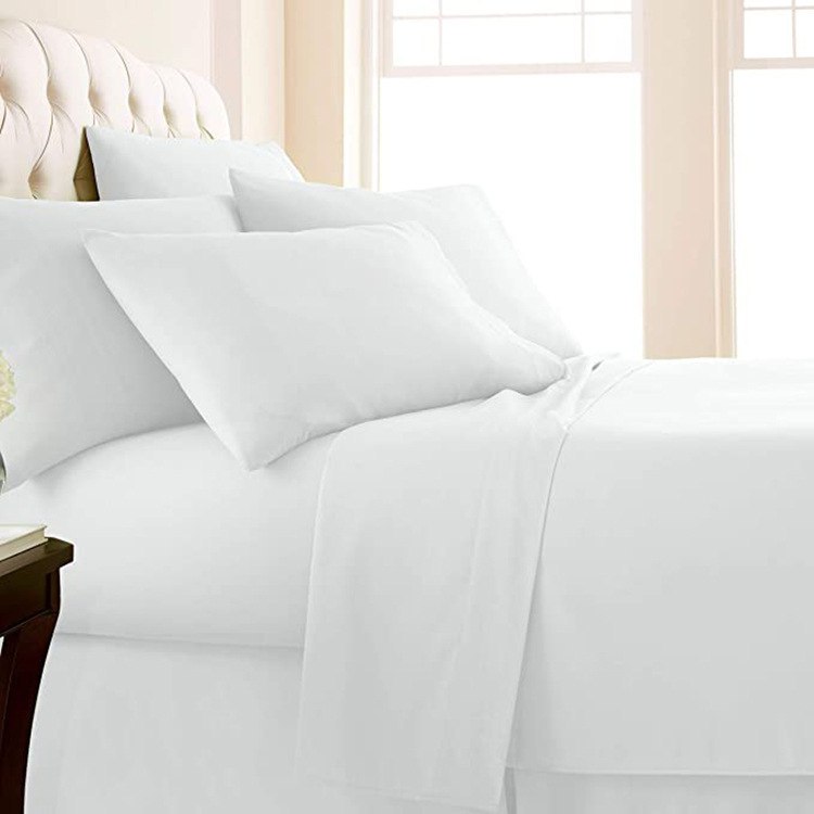Sábana ajustable monocromática de diseño liso de sarga clásica de cuatro piezas de algodón puro de la boutique de Amazon