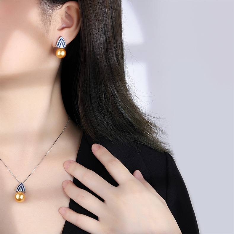 Lady Geometric Copper Gold Plated Rhinestones Pearl Jewelry Set 1 Piece