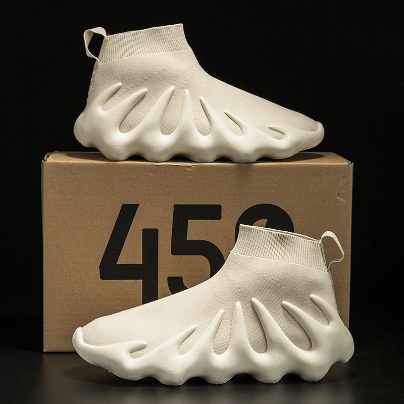 High-top Octopus Coconut Shoes Men's and Women's Volcanic Shoes Autumn and Winter 450yeezy Flying Weaved Noodles Sports Dumpling Shoes for Couples