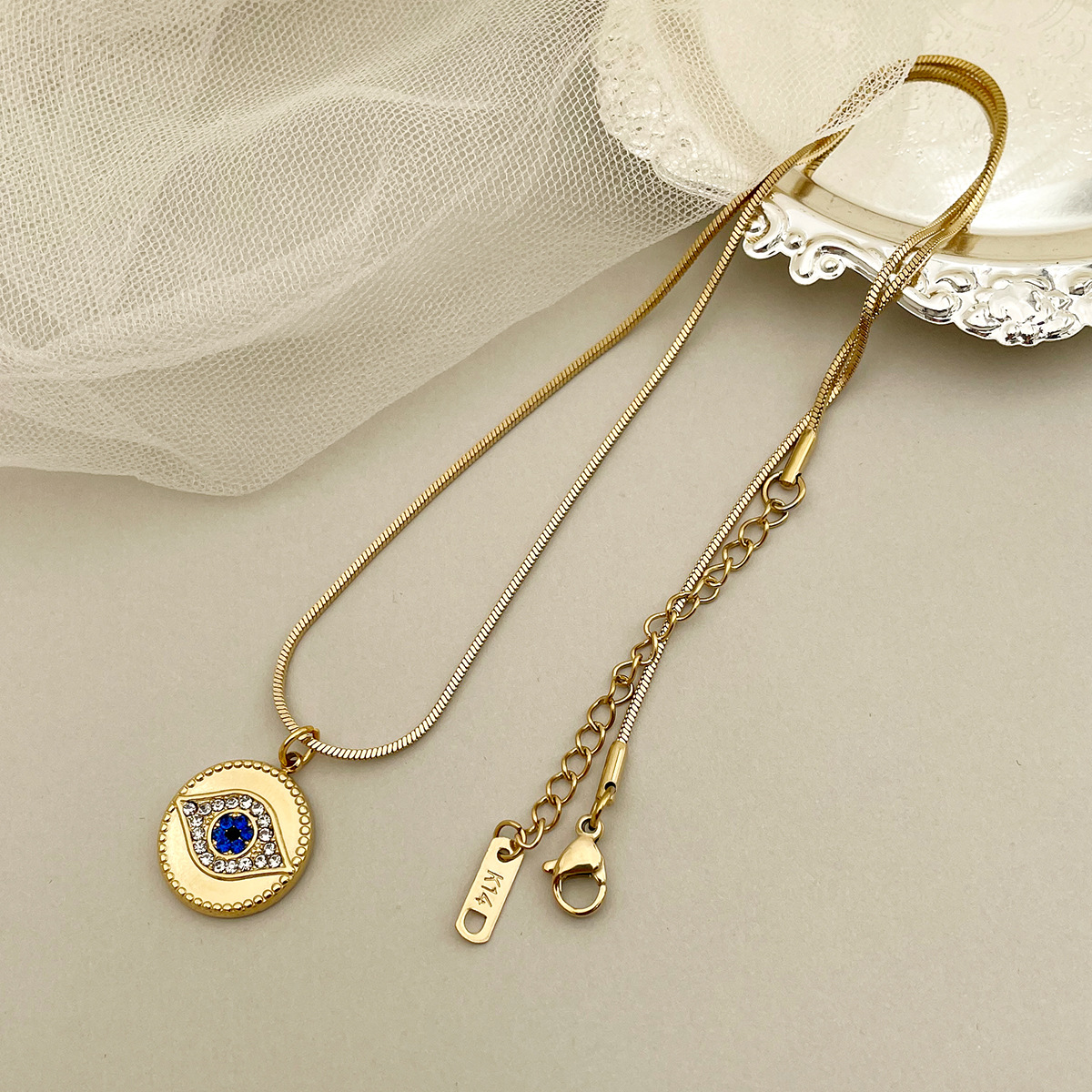 Fashion Devilu0027S Eye Stainless Steel Titanium Steel Inlay Zircon Pendant Necklace 1 Piece