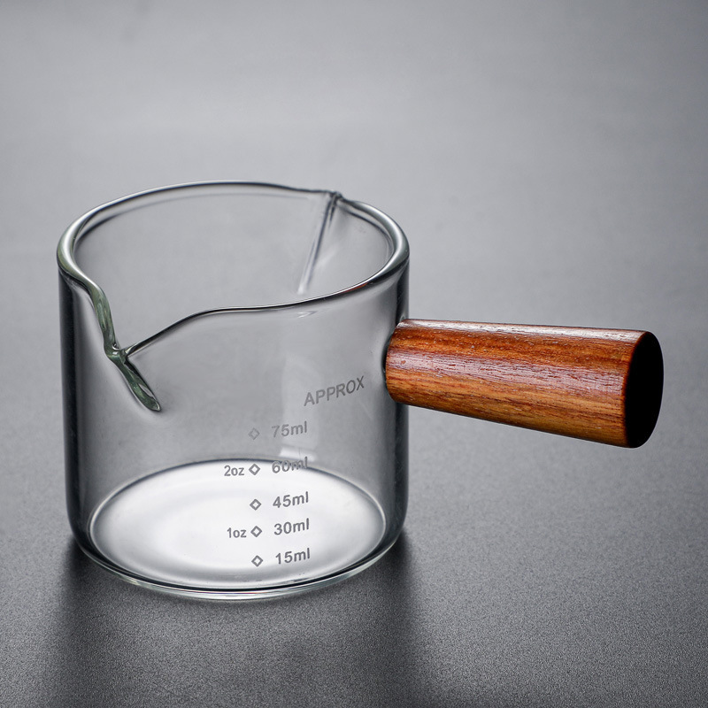 Carafe à double bec en verre borosilicate haute résistance avec poignée en bois, tasse à café isotherme en verre de style italien, pichet à lait_voghion.com