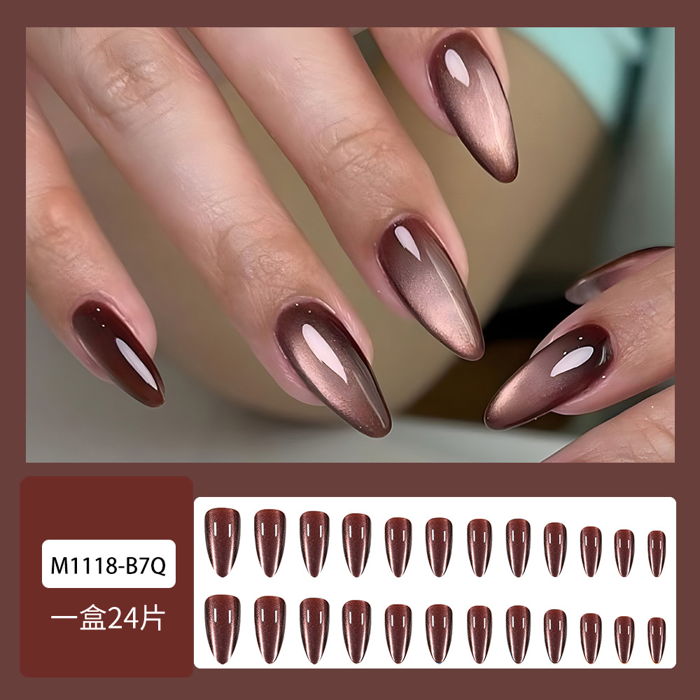 Comercio extranjero venta de uñas de almendras de ojo de gato, uñas falsas de viento simple, uñas de manicure 24 piezas de gradiente desmontable