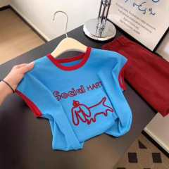 Gejiaショッピングモールの2025年夏の女性用同スタイル、ユニークで超見栄えの良い右肩アイスシルクニット薄手トップデザイン
