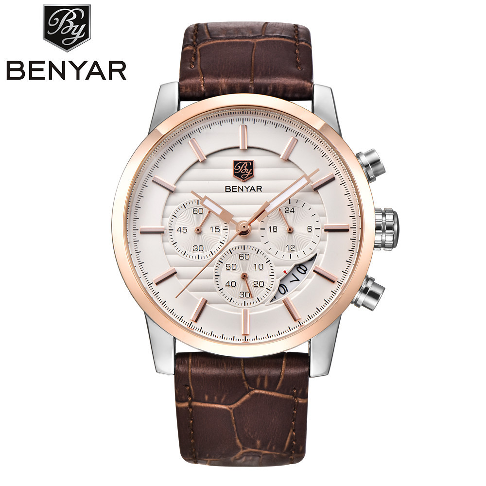 BENYAR Binya reloj de negocios de los hombres de cuarzo explosión transfronteriza de seis Pines de moda de cuero calendario multifunción Mesa 5104