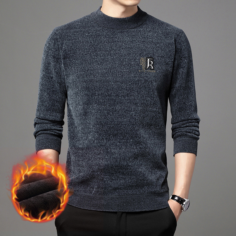 Suéter de los hombres de invierno Nuevo engrosamiento cálido camisa de fondo medio cuello alto de lana forrada chenille suéter de los hombres de entrega