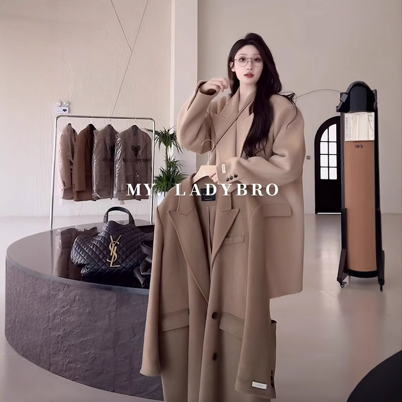 2025 Brand New Hand-Sewn 100 Sheep Wool Double-Sided Woolen Outwear Winter New Korean Wide Version Jacket