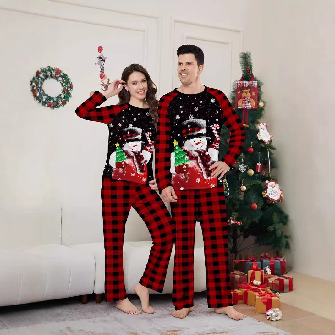 Christmas snowman candy cane snowflake Christmas family suit printed homewear sleep_voghion.com