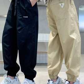 男童夏季防蚊裤2023新款春秋中大童宽松卡其色休闲裤男孩长裤弹力