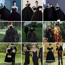 廠家直銷新款影樓彩紗主題攝影情侶拍照黑色婚紗禮服黑紗藝術照寫
