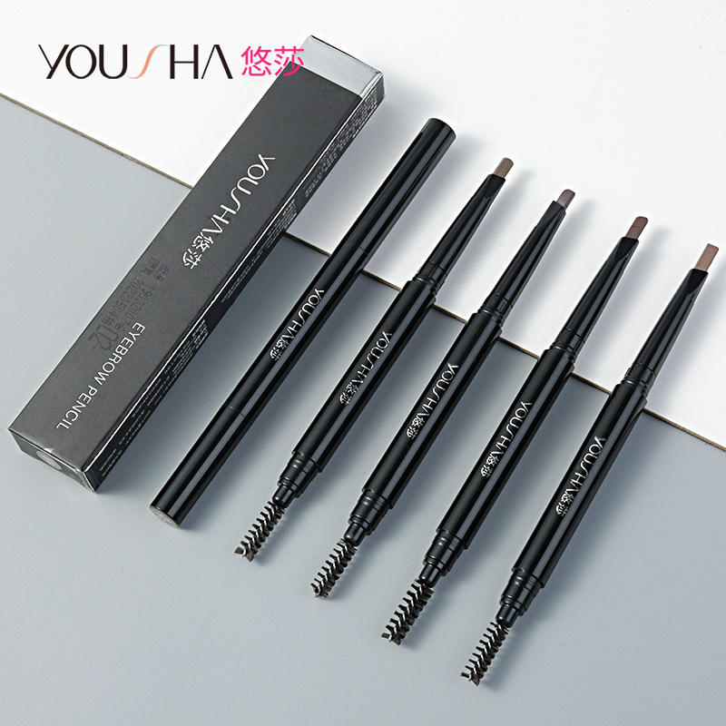 悠莎厂家批发 自然持久三角头拉线眉笔 初学者防水防汗双头眉笔