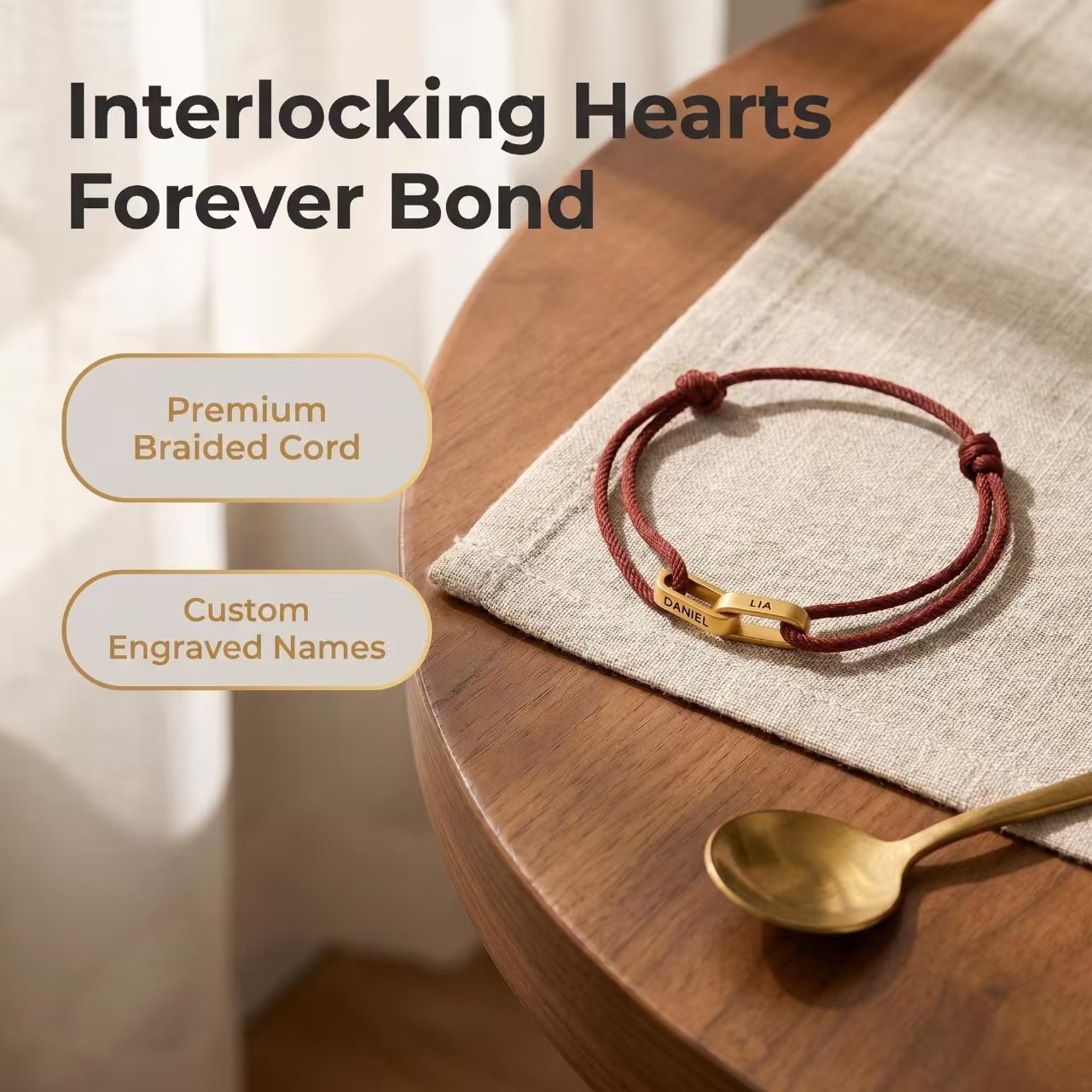 Popular in Japan and Korea, stainless steel double-ring woven bracelet, adjustable stainless steel bracelet with engraving, niche jewelry for couples