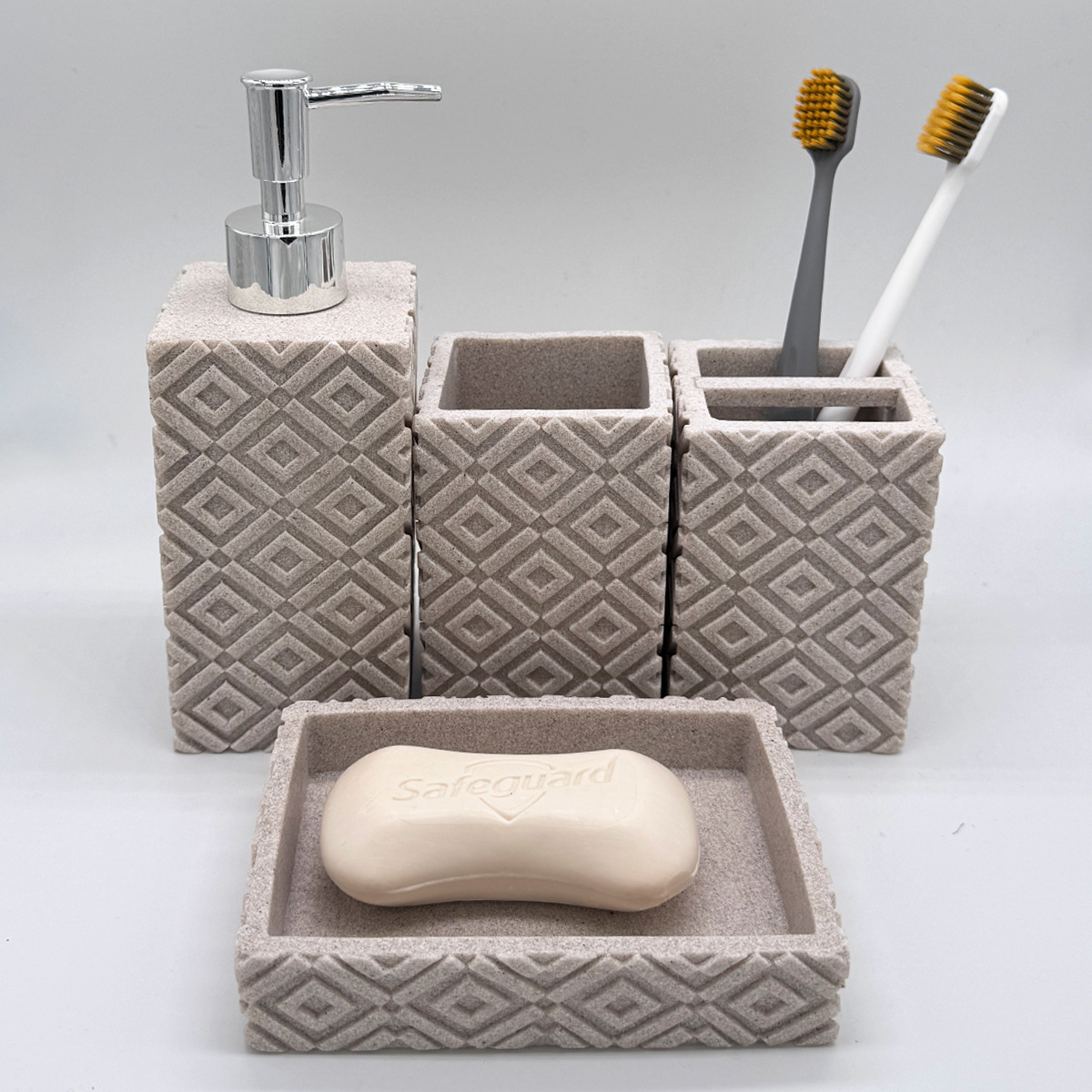 Kit de baño de resina de arena y grava de imitación de estilo europeo baño de arena y grava juego de cuatro piezas decoración de baño con textura taza