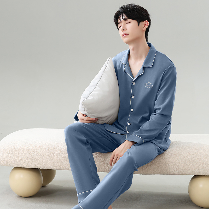 Pure Cotton Pajamas Men's Spring and Autum 2025 New Long-Sleeved Lapel Casual Cotton Autum Autum Men's Home Clothes