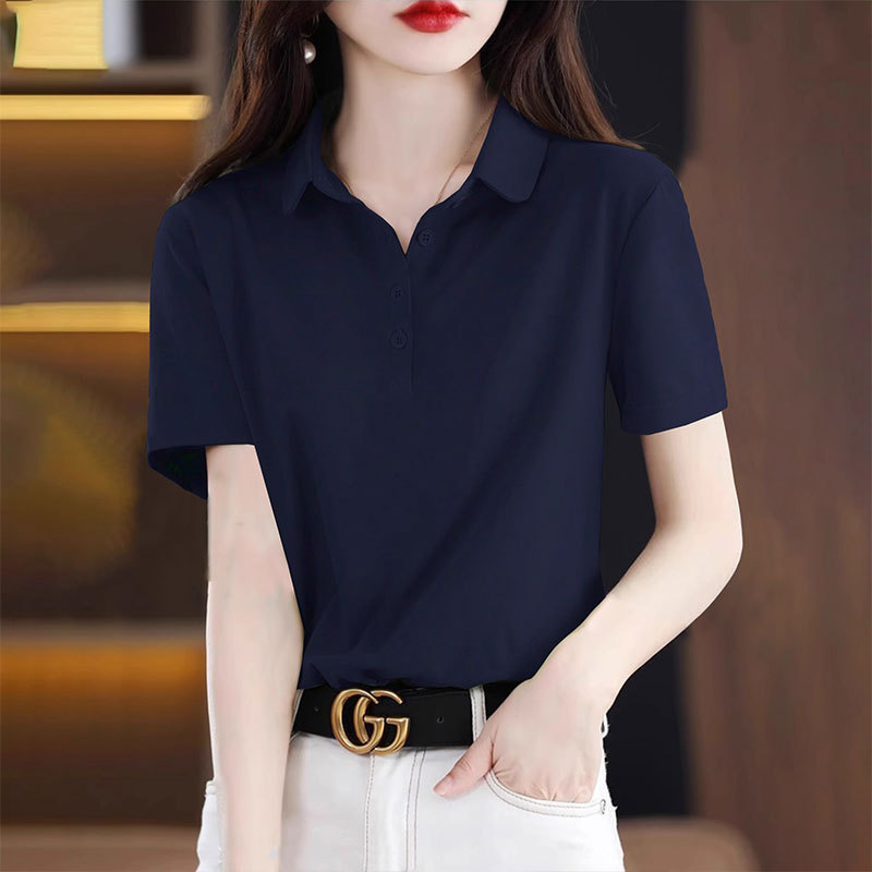 POLO Shirt Work Clothes 2024 New Summer Women's Slim-fit All-match Short-sleeve Half-sleeve Top T-shirt with Lapel