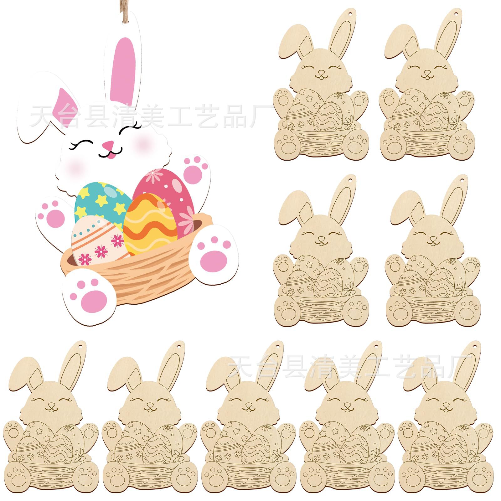 Decoración de madera semiacabada Conejo de Pascua para niños Artesanías de Pascua con borrador de línea de grabado láser