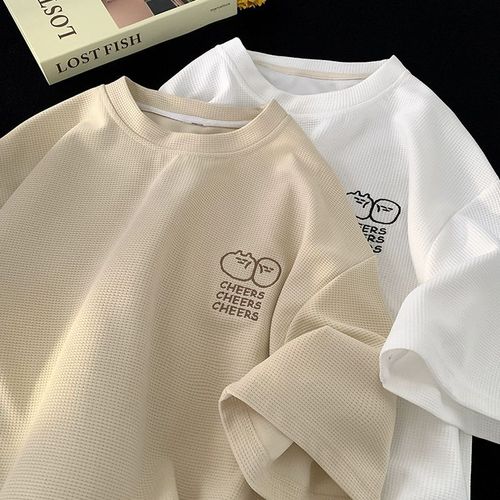 Wafflesilk Short Sleeve T-shirt for Men - Summer New Arrival Streetwear Printed Loose Half-Sleeve American Heavyweight T-shirt