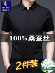 キツツキ绢糸半袖シャツメンズ夏新作無痕半袖中年男服垂れ感氷糸シャツ