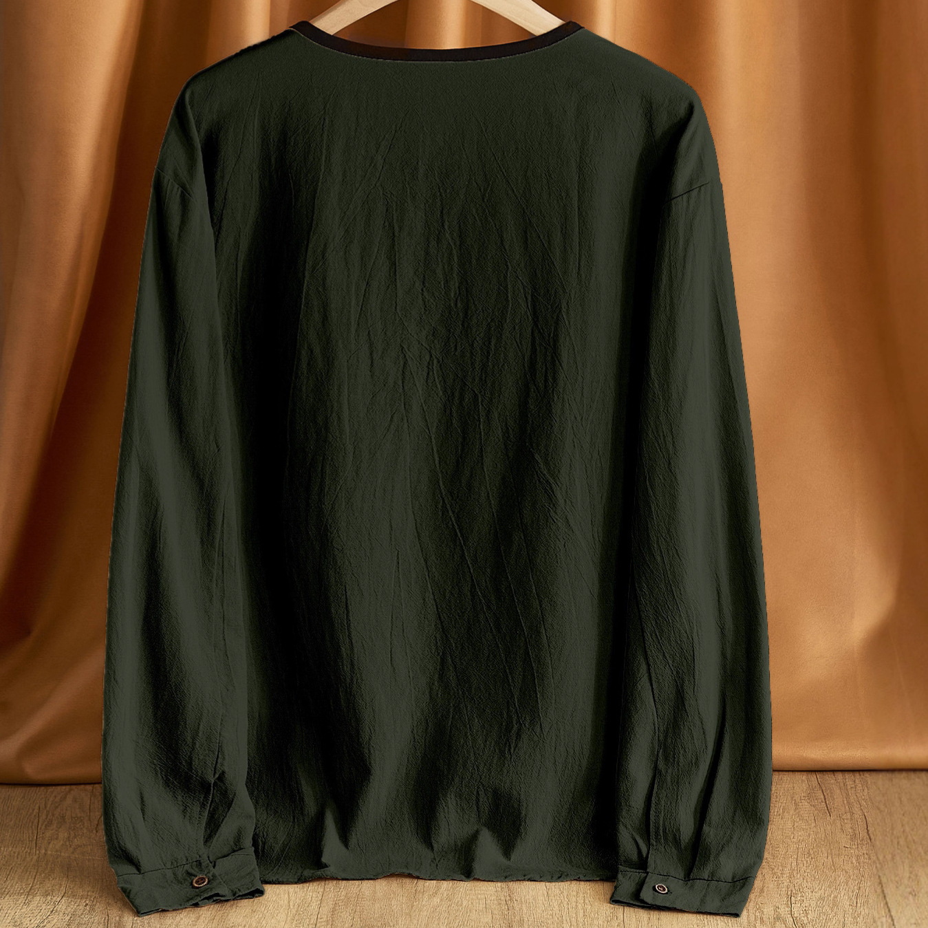 Transfronterizos estadounidenses pesados retro algodón y lino casuales de manga larga nuevo año temu nuevo estilo europeo y americano lino de moda camisa Henry