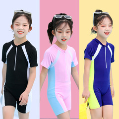 Children's swimsuit for girls, one-piece professional training flat-bottom sun protection sportswear for young children and middle-aged children, wholesale swimming suit for children