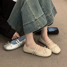 新款女绝美春季芭蕾舞鞋百搭平底鞋方头法式2026蝴蝶结玛丽珍单鞋