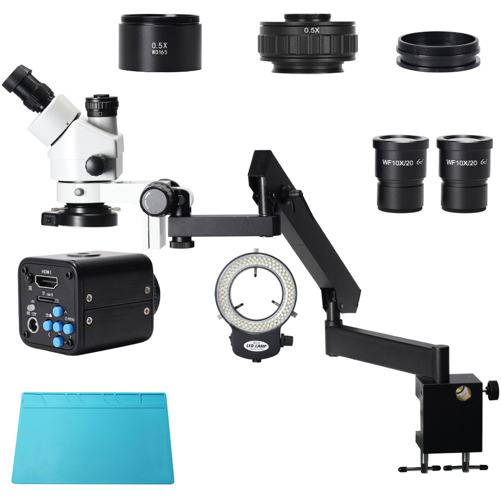 摆臂万向三目体式显微镜连续变倍用于手机电路板维修珠宝古玩鉴定