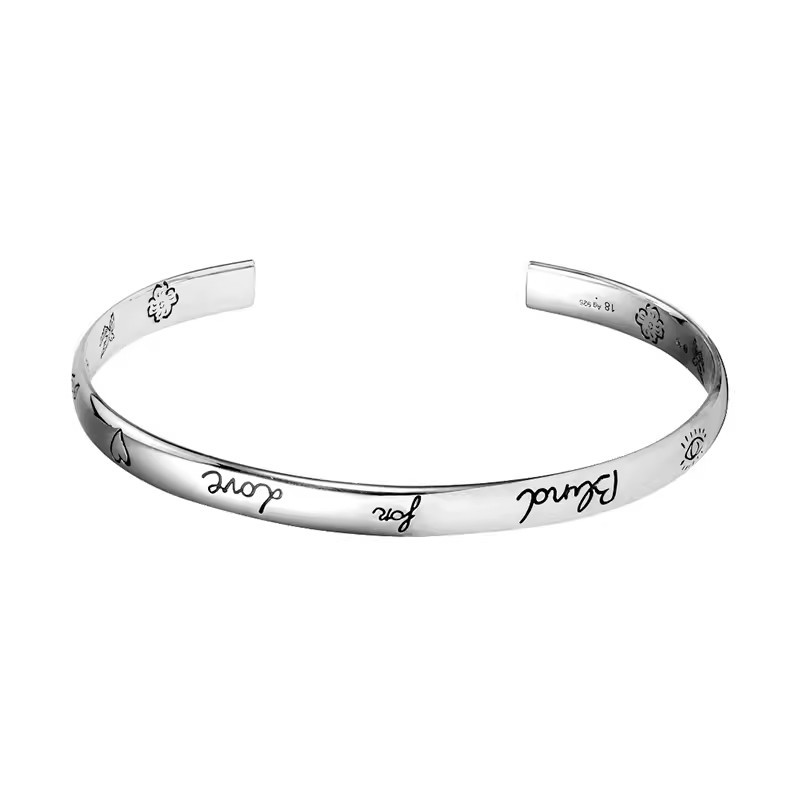 Hohe Version Home Love Furchtlose Blume und Vogel Reines weißes Kupferpaar Vielseitiges verstellbares Armband_voghion.com