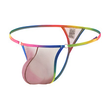 外贸激情男士情趣丁字裤彩虹囊袋男丁裤同志GAY超薄透明冰丝B918
