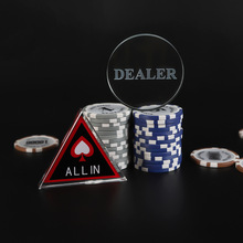 水晶庄码DEALER圆饼红边桌牌游戏三角形筹码庄码德州扑克牌配件