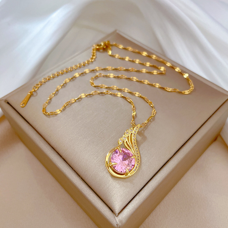 Fashion Star Butterfly Stainless Steel Inlay Zircon Pendant Necklace 1 Piece