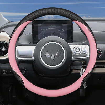 Four-door Macaron Three-generation Four-season | Steering wheel cover - black-pink-other