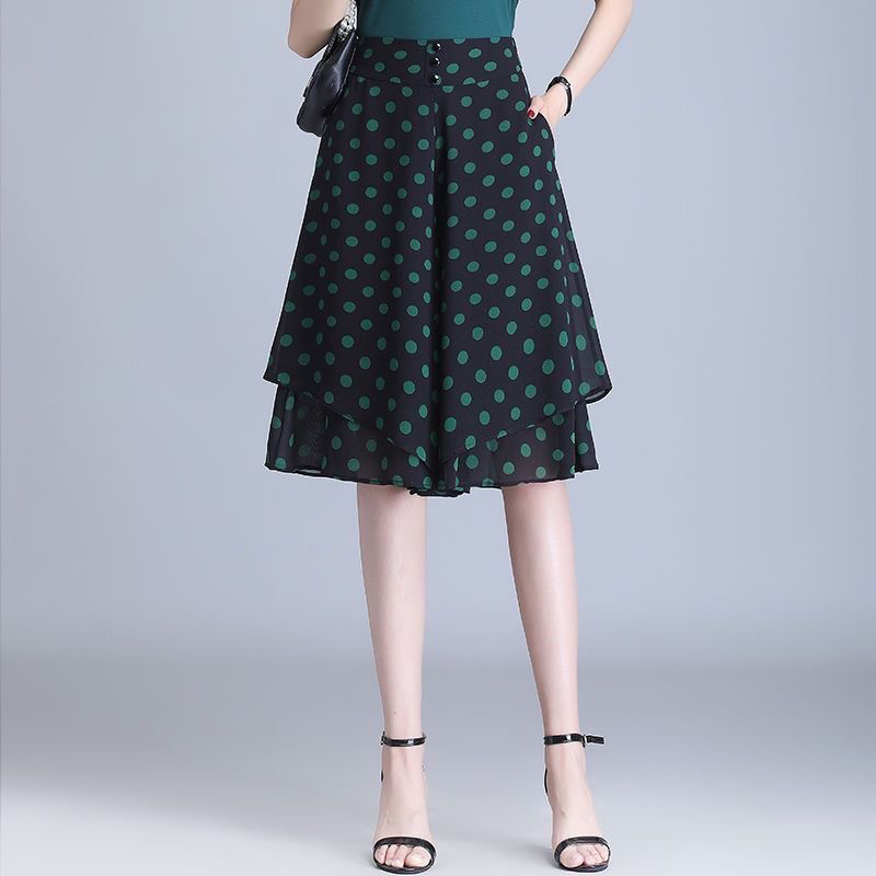 New High-End Skirt Pants for Middle-Aged Mothers, Elastic Waist, Floral Skirt Pants, Polka Dot Skirt, High-End